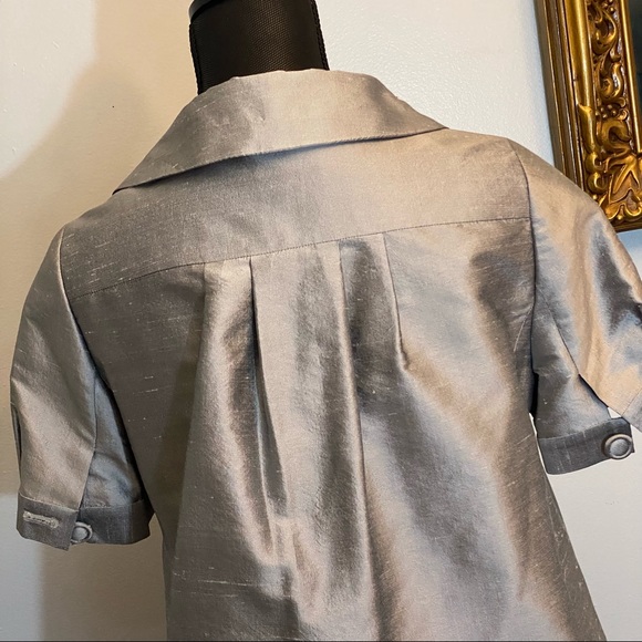 Ann Taylor Loft Womens Cropped Evening Jacket Petite 8 Silver Short Sleeves - Picture 5 of 9